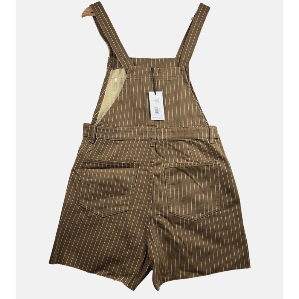 WeWoreWhat Brown Pinstripe Cut-Off Overall Shorts NWT Size M - Picture 8 of 11
